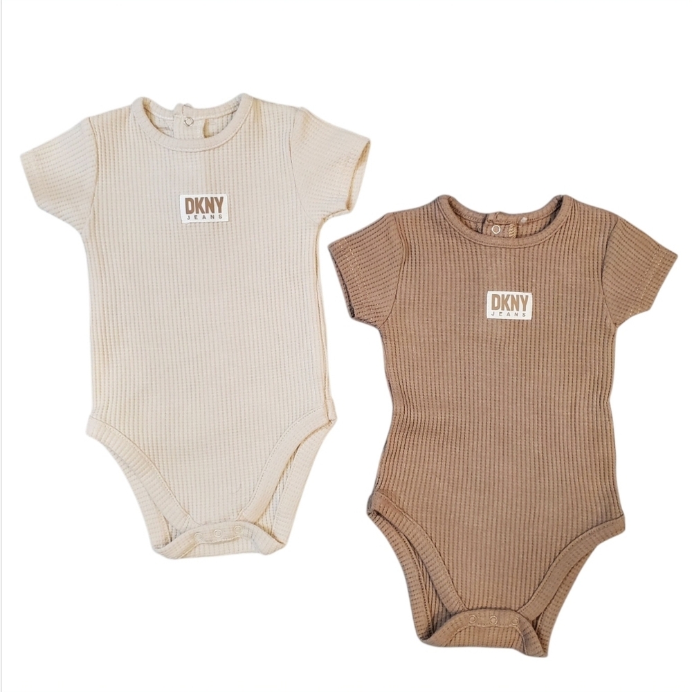 DKNY Baby Short Sleeve Rib-knit Bodysuit Size 6 To 9 Months Set Of 2